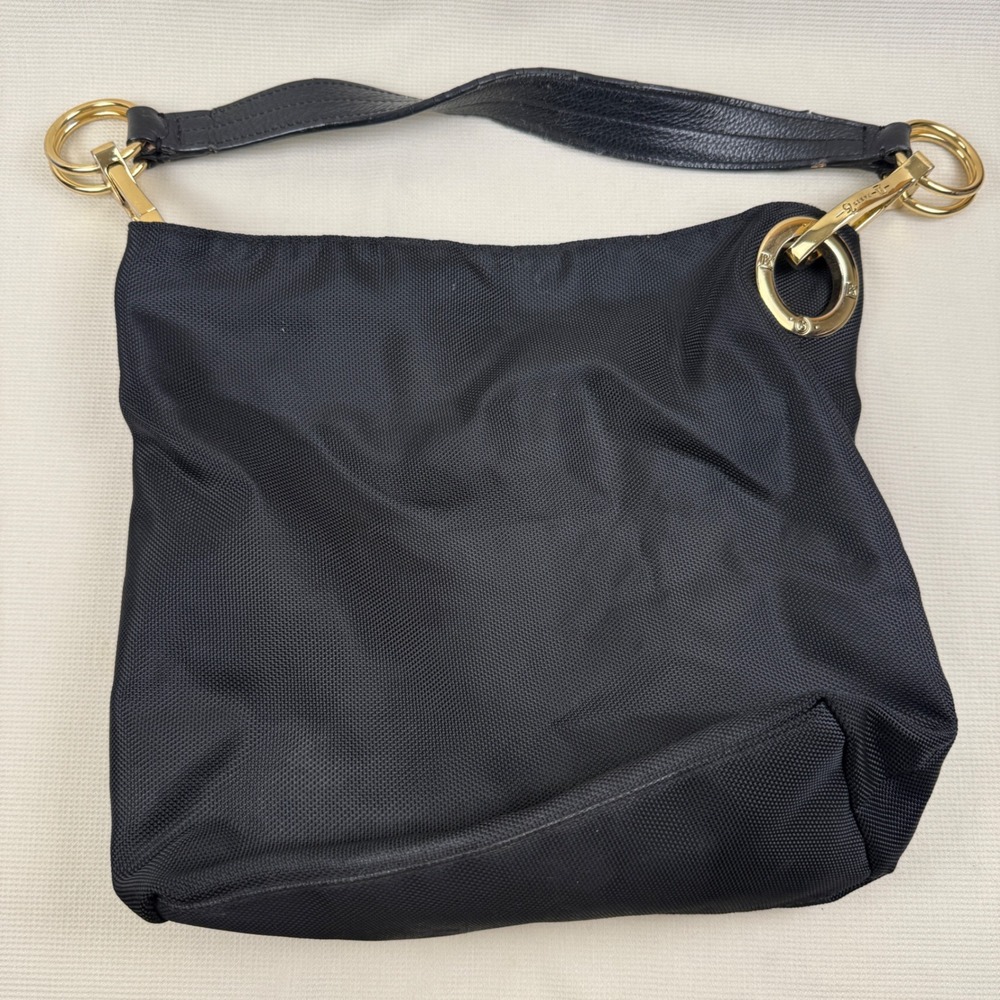 JPK Paris 75 Black Nylon Shoulder Bag Gold Hardware‎ Floral Lined Purse Hobo Bag